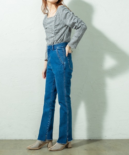 mystic（ミスティック）の「シャーリングチェックブラウス（シャツ/ブラウス・レディース・オフホワイト/ブラック/ベージュ・FREE）」の5枚目の写真