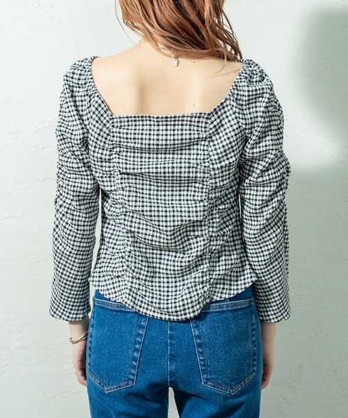 mystic（ミスティック）の「シャーリングチェックブラウス（シャツ/ブラウス・レディース・オフホワイト/ブラック/ベージュ・FREE）」の13枚目の写真