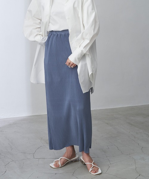 Chaco closet（チャコ クローゼット）の「プリーツストレートロングスカート（スカート・レディース・チャコールグレー/ライトグレー/ブラック/ブルー/ライトグリーン/アイボリー/グレー系その他/グレイッシュベージュ/コーラル・FREE）」の8枚目の写真