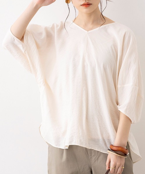 hunch（ハンチ）の「シアー ボリュームスリーブシャツ ブラウス（シャツ/ブラウス・レディース・ライトカーキ/グレイッシュブルー/チャコール/オフホワイト・FREE）」の2枚目の写真