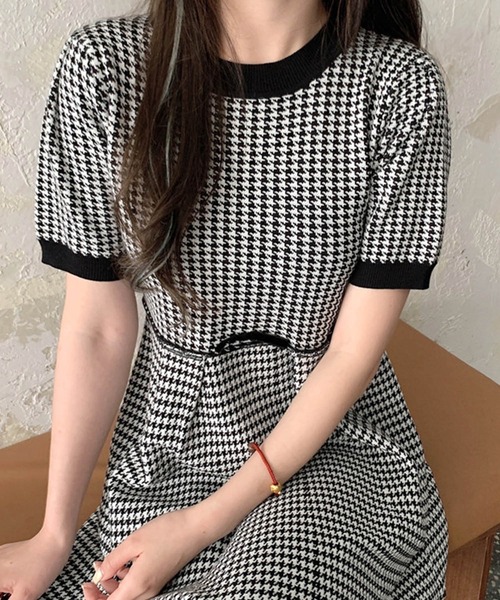 Primazel（プリマゼル）の「千鳥柄サマーニットフレアミニワンピース（ワンピース・レディース・ブラック・M）」の10枚目の写真