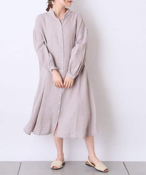 PUAL CE CIN（ピュアルセシン）の「麻／リネンキャンバスワンピース（ワンピース・レディース・オフホワイト/スミクロ/ベージュ/ブルー・FREE）」の3枚目の写真