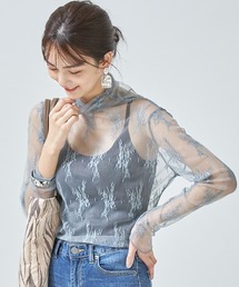 ハイネックレースシースルートップス