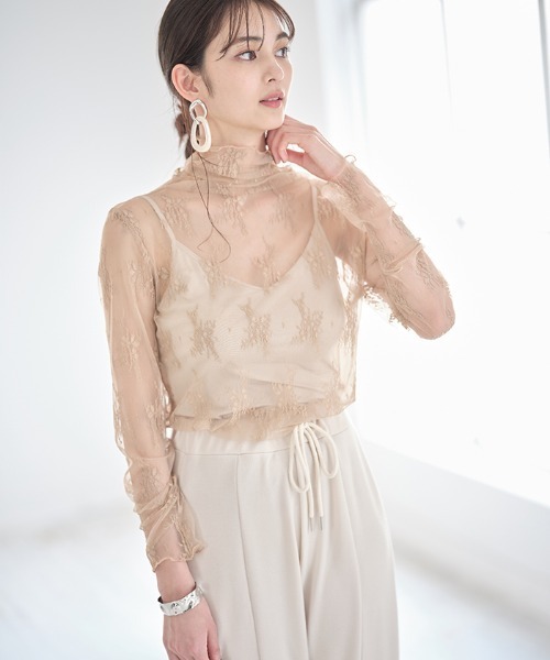 Cookie Chocolate(クッキーチョコレート)の「ハイネックレースシースルートップス(Tシャツ/カットソー・レディース・ベージュ/サックスブルー/アイボリー・MEDIUM)」の12枚目の写真