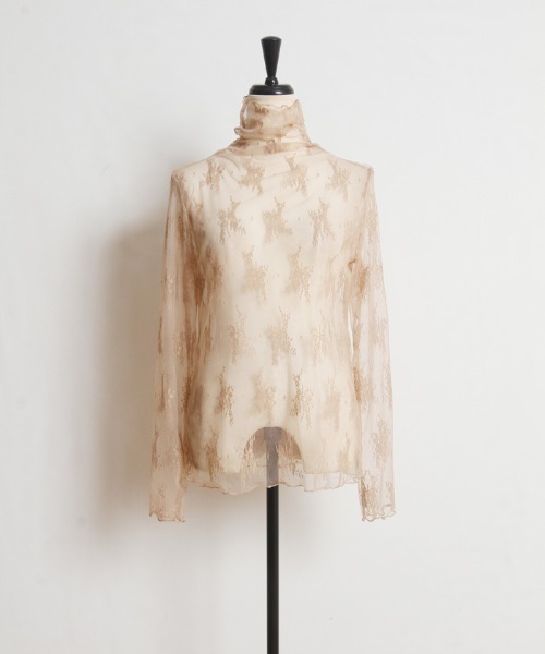 Cookie Chocolate(クッキーチョコレート)の「ハイネックレースシースルートップス(Tシャツ/カットソー・レディース・ベージュ/サックスブルー/アイボリー・MEDIUM)」の13枚目の写真