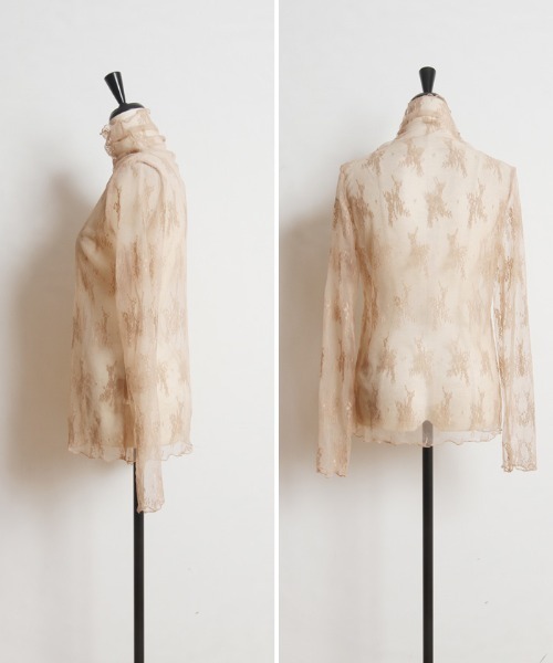 Cookie Chocolate(クッキーチョコレート)の「ハイネックレースシースルートップス(Tシャツ/カットソー・レディース・ベージュ/サックスブルー/アイボリー・MEDIUM)」の15枚目の写真