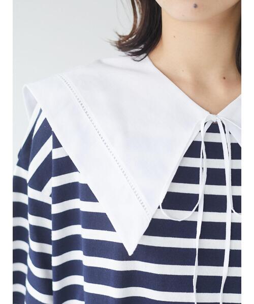 Green　Parks（グリーンパークス）の「2Way 襟×ボーダーチュニック＊（Tシャツ/カットソー・レディース・ライトブルー/ベージュ/ネイビー・FREE）」の9枚目の写真