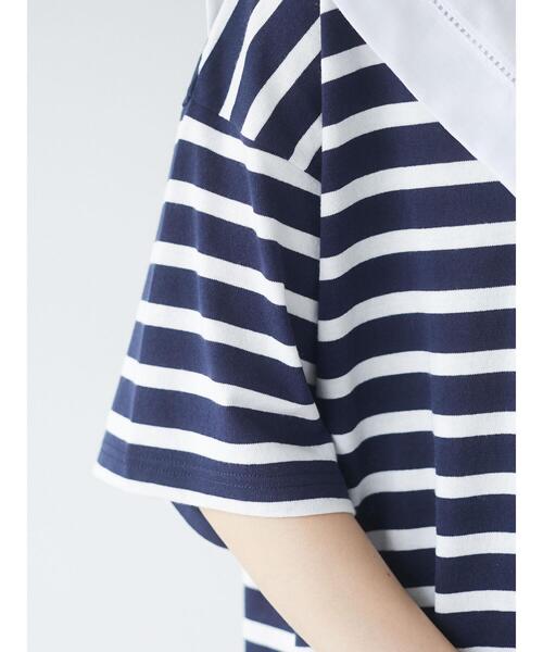 Green　Parks（グリーンパークス）の「2Way 襟×ボーダーチュニック＊（Tシャツ/カットソー・レディース・ライトブルー/ベージュ/ネイビー・FREE）」の10枚目の写真