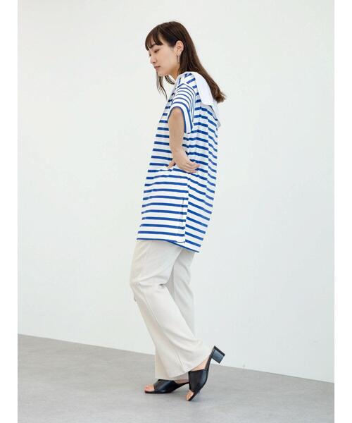 Green　Parks（グリーンパークス）の「2Way 襟×ボーダーチュニック＊（Tシャツ/カットソー・レディース・ライトブルー/ベージュ/ネイビー・FREE）」の14枚目の写真