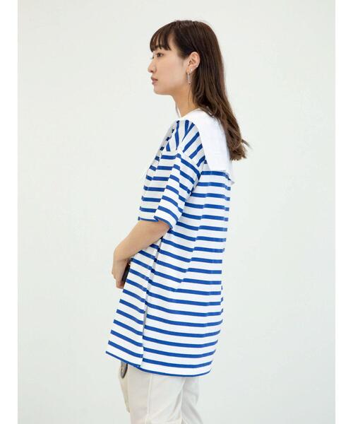 Green　Parks（グリーンパークス）の「2Way 襟×ボーダーチュニック＊（Tシャツ/カットソー・レディース・ライトブルー/ベージュ/ネイビー・FREE）」の16枚目の写真