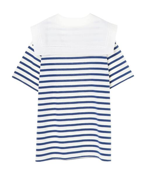 Green　Parks（グリーンパークス）の「2Way 襟×ボーダーチュニック＊（Tシャツ/カットソー・レディース・ライトブルー/ベージュ/ネイビー・FREE）」の19枚目の写真