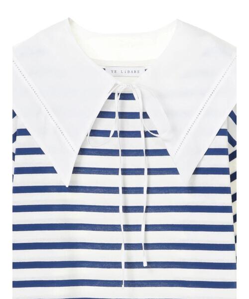 Green　Parks（グリーンパークス）の「2Way 襟×ボーダーチュニック＊（Tシャツ/カットソー・レディース・ライトブルー/ベージュ/ネイビー・FREE）」の20枚目の写真