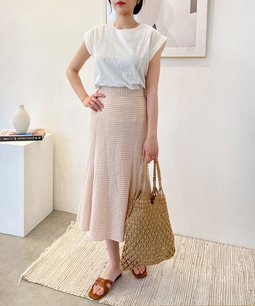 CEMONEMO（セモネモ）の「ワッシャー加工 ギンガムチェック フレアスカート（スカート・レディース・ライトブルー/ベージュ/ネイビー・FREE）」の6枚目の写真