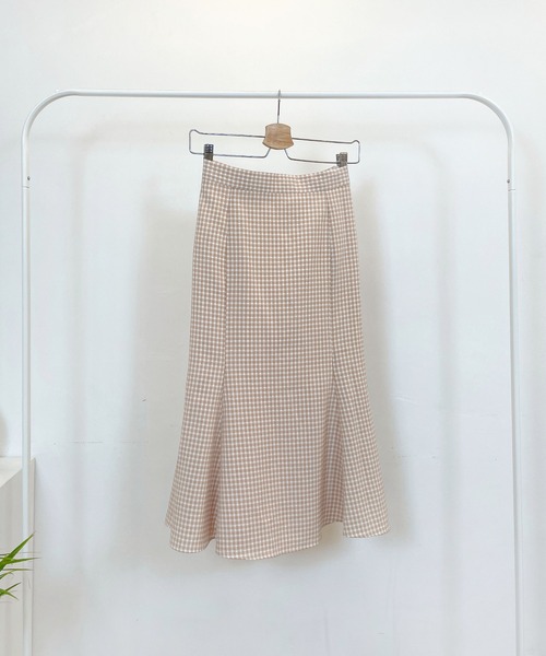 CEMONEMO（セモネモ）の「ワッシャー加工 ギンガムチェック フレアスカート（スカート・レディース・ライトブルー/ベージュ/ネイビー・FREE）」の9枚目の写真