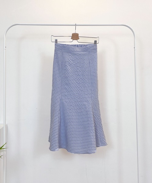 CEMONEMO（セモネモ）の「ワッシャー加工 ギンガムチェック フレアスカート（スカート・レディース・ライトブルー/ベージュ/ネイビー・FREE）」の15枚目の写真