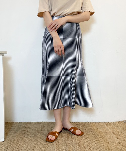 CEMONEMO（セモネモ）の「ワッシャー加工 ギンガムチェック フレアスカート（スカート・レディース・ライトブルー/ベージュ/ネイビー・FREE）」の18枚目の写真