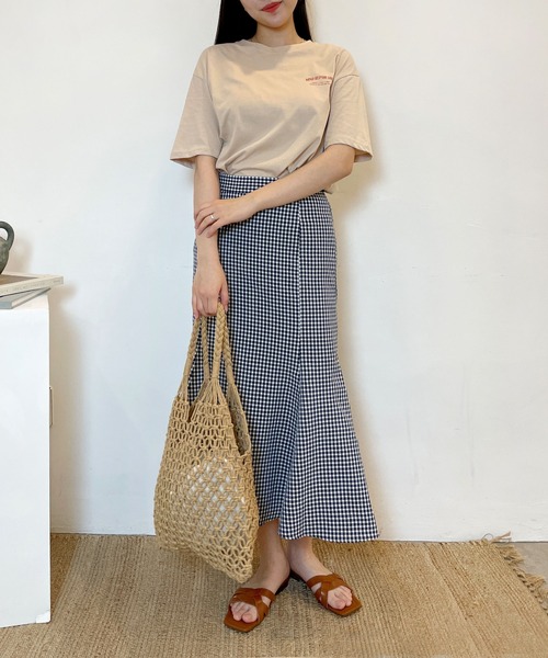 CEMONEMO（セモネモ）の「ワッシャー加工 ギンガムチェック フレアスカート（スカート・レディース・ライトブルー/ベージュ/ネイビー・FREE）」の20枚目の写真