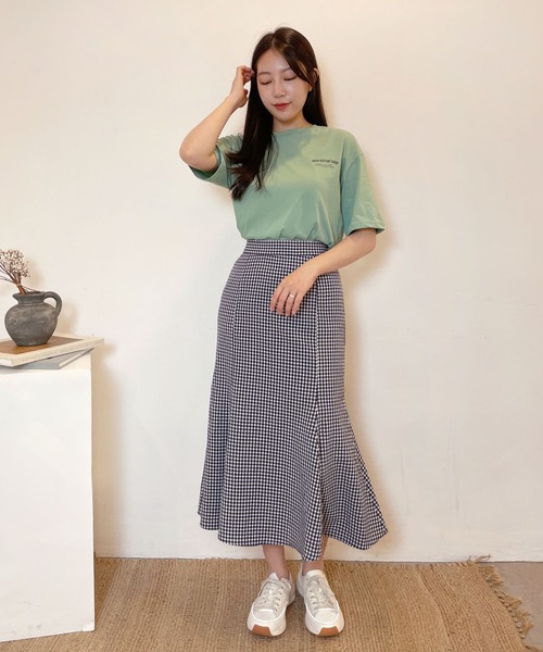CEMONEMO（セモネモ）の「ワッシャー加工 ギンガムチェック フレアスカート（スカート・レディース・ライトブルー/ベージュ/ネイビー・FREE）」の21枚目の写真