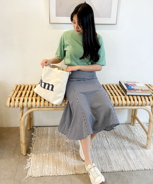 CEMONEMO（セモネモ）の「ワッシャー加工 ギンガムチェック フレアスカート（スカート・レディース・ライトブルー/ベージュ/ネイビー・FREE）」の22枚目の写真