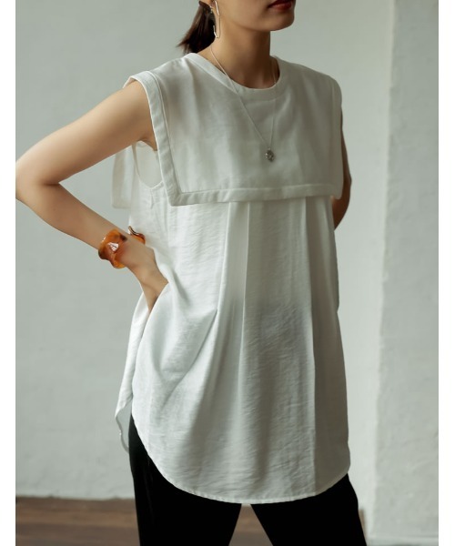 Re:EDIT（リエディ）の「前後2WAYシアービッグカラークレープブラウス（シャツ/ブラウス・レディース・ブラック/ホワイト/テラコッタ・MEDIUM）」の5枚目の写真