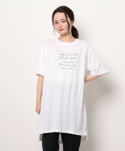 LBC(エルビーシー)の「フハク切り替えプリントロングtee(Tシャツ/カットソー・レディース・ブラウン/オフホワイト/チャコールグレー・M)」の2枚目の写真