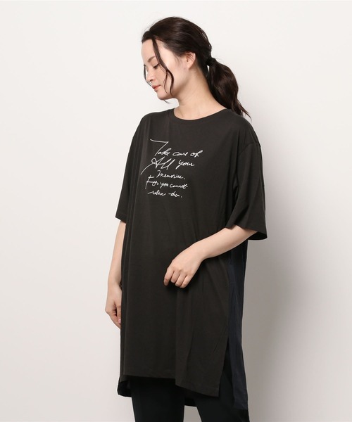 LBC(エルビーシー)の「フハク切り替えプリントロングtee(Tシャツ/カットソー・レディース・ブラウン/オフホワイト/チャコールグレー・M)」の3枚目の写真