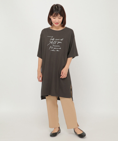 LBC(エルビーシー)の「フハク切り替えプリントロングtee(Tシャツ/カットソー・レディース・ブラウン/オフホワイト/チャコールグレー・M)」の13枚目の写真