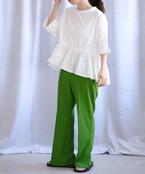 ANDJ(アンドジェイ)の「裾フリル異素材切替ドルマンTシャツ(Tシャツ/カットソー・レディース・ホワイト/ブラック・M)」の3枚目の写真