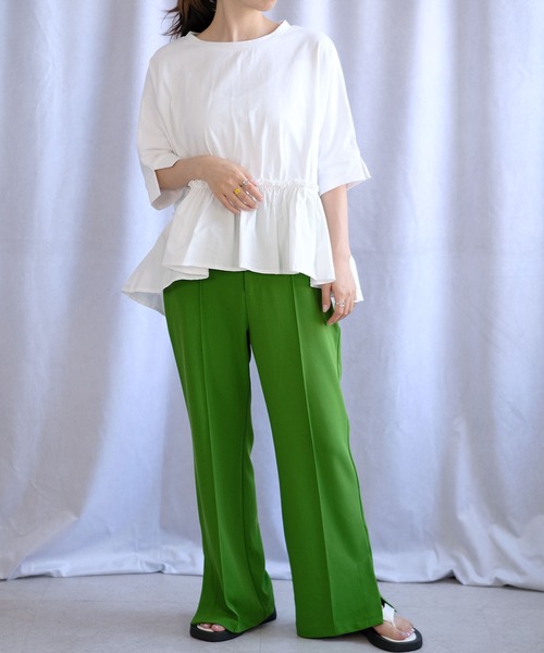 ANDJ(アンドジェイ)の「裾フリル異素材切替ドルマンTシャツ(Tシャツ/カットソー・レディース・ホワイト/ブラック・M)」の5枚目の写真