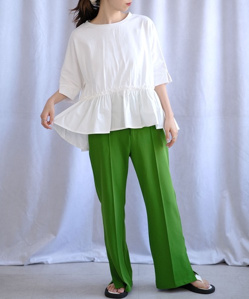 ANDJ(アンドジェイ)の「裾フリル異素材切替ドルマンTシャツ(Tシャツ/カットソー・レディース・ホワイト/ブラック・M)」の10枚目の写真