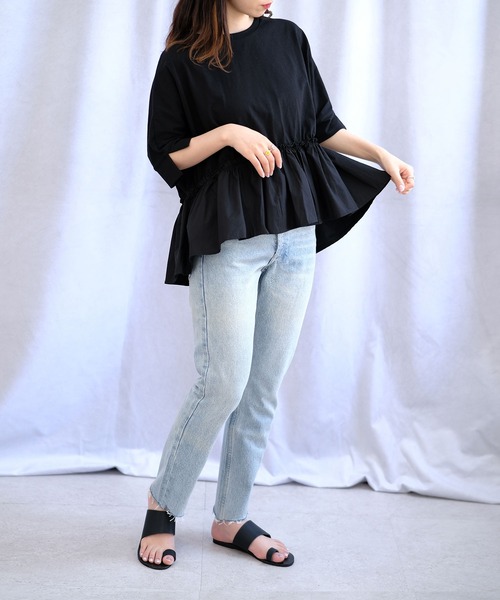 ANDJ(アンドジェイ)の「裾フリル異素材切替ドルマンTシャツ(Tシャツ/カットソー・レディース・ホワイト/ブラック・M)」の11枚目の写真