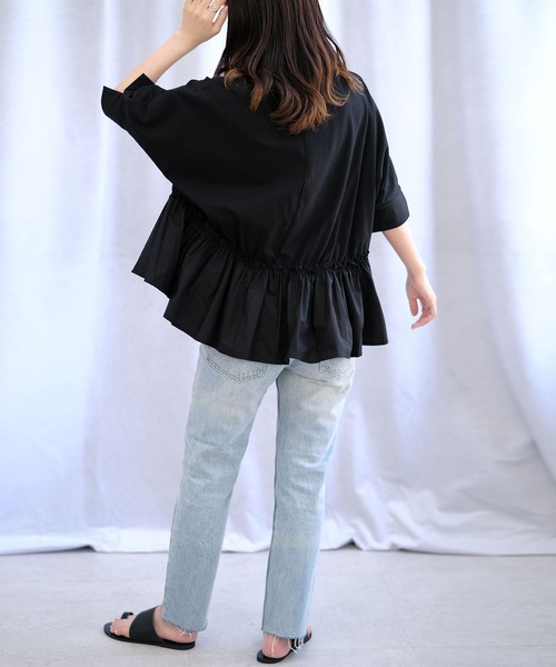 ANDJ(アンドジェイ)の「裾フリル異素材切替ドルマンTシャツ(Tシャツ/カットソー・レディース・ホワイト/ブラック・M)」の14枚目の写真