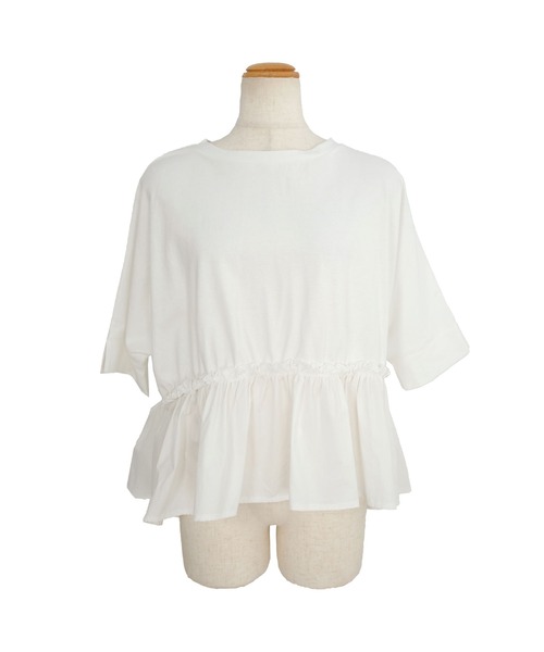 ANDJ(アンドジェイ)の「裾フリル異素材切替ドルマンTシャツ(Tシャツ/カットソー・レディース・ホワイト/ブラック・M)」の21枚目の写真