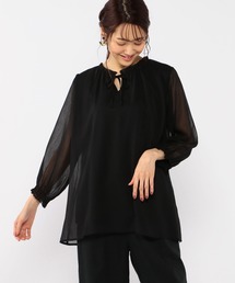 シフォンレイヤードリボンTブラウス