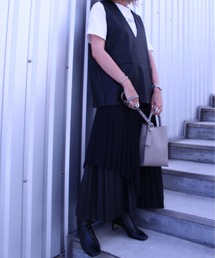 【CYAN TOKYO】異素材レイヤープリーツスカート