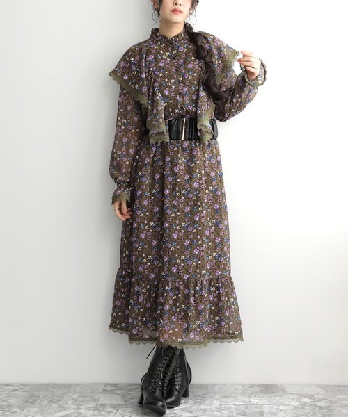 通販人気セール のイマジネーション のファッション Somari ワンピース セール Somari レトロ柄ティアードワンピース ワンピース Imagination ソマリ Imagination ソマリ