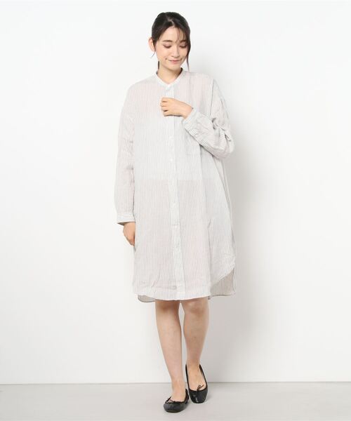 GYMPHLEX（ジムフレックス）の「GYMPHLEX/ジムフレックス　ストライプワンピース　L/STRIPE ONEPIECE（シャツワンピース・レディース・オレンジ/グレー・14）」の2枚目の写真