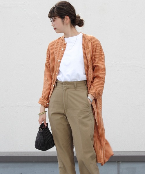 GYMPHLEX（ジムフレックス）の「GYMPHLEX/ジムフレックス　ストライプワンピース　L/STRIPE ONEPIECE（シャツワンピース・レディース・オレンジ/グレー・14）」の8枚目の写真