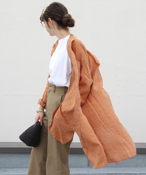 GYMPHLEX（ジムフレックス）の「GYMPHLEX/ジムフレックス　ストライプワンピース　L/STRIPE ONEPIECE（シャツワンピース・レディース・オレンジ/グレー・14）」の9枚目の写真