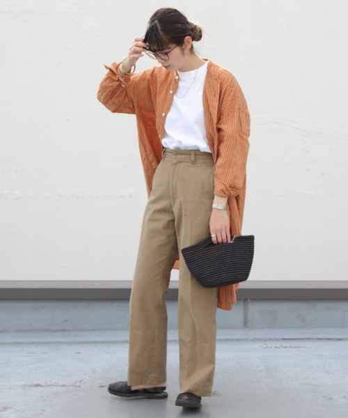 GYMPHLEX（ジムフレックス）の「GYMPHLEX/ジムフレックス　ストライプワンピース　L/STRIPE ONEPIECE（シャツワンピース・レディース・オレンジ/グレー・14）」の3枚目の写真