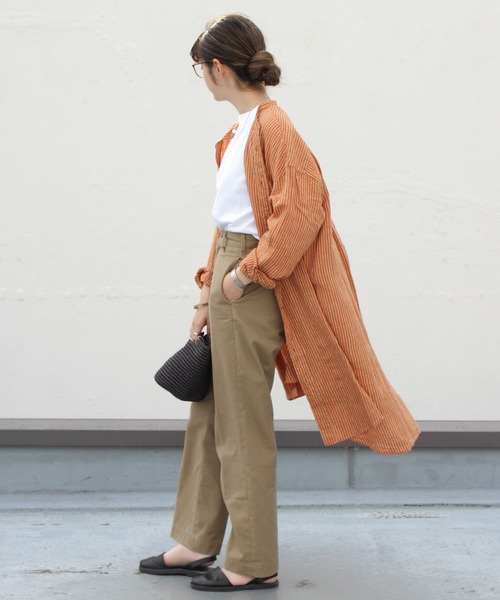 GYMPHLEX（ジムフレックス）の「GYMPHLEX/ジムフレックス　ストライプワンピース　L/STRIPE ONEPIECE（シャツワンピース・レディース・オレンジ/グレー・14）」の4枚目の写真