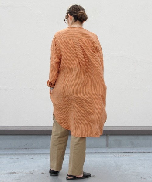 GYMPHLEX（ジムフレックス）の「GYMPHLEX/ジムフレックス　ストライプワンピース　L/STRIPE ONEPIECE（シャツワンピース・レディース・オレンジ/グレー・14）」の5枚目の写真