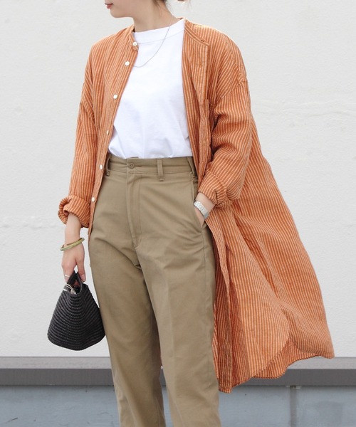 GYMPHLEX（ジムフレックス）の「GYMPHLEX/ジムフレックス　ストライプワンピース　L/STRIPE ONEPIECE（シャツワンピース・レディース・オレンジ/グレー・14）」の7枚目の写真