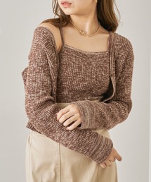 Chico | メランジショート丈カーディガン+キャミSET(ニット/セーター)