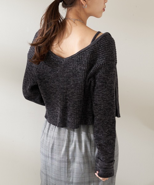 Chico（チコ）の「メランジショート丈カーディガン+キャミSET（ニット/セーター・レディース・ブラック/アイボリー/ブラウン/グリーン・FREE）」の10枚目の写真