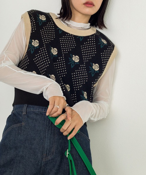 w closet（ダブルクローゼット）の「メッシュアウトロックハイネック（Tシャツ/カットソー・レディース・ブラック/パープル/オフホワイト/オレンジ/ピンクベージュ・FREE）」の2枚目の写真