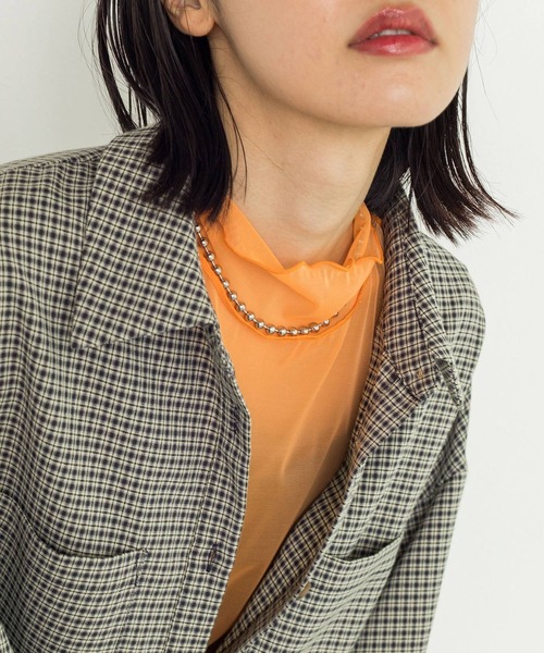 w closet（ダブルクローゼット）の「メッシュアウトロックハイネック（Tシャツ/カットソー・レディース・ブラック/パープル/オフホワイト/オレンジ/ピンクベージュ・FREE）」の5枚目の写真