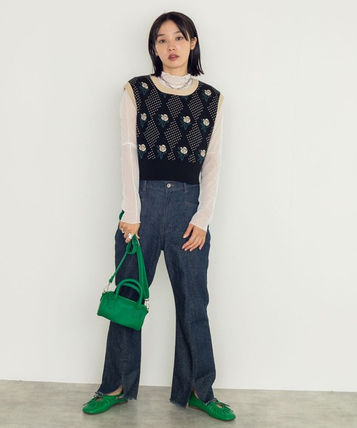 w closet（ダブルクローゼット）の「メッシュアウトロックハイネック（Tシャツ/カットソー・レディース・ブラック/パープル/オフホワイト/オレンジ/ピンクベージュ・FREE）」の6枚目の写真