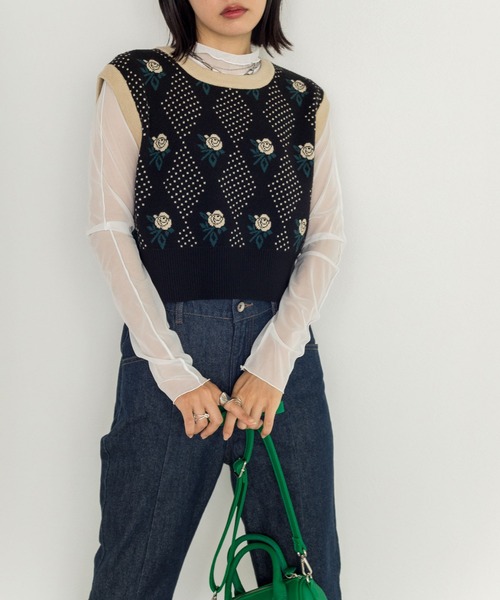 w closet（ダブルクローゼット）の「メッシュアウトロックハイネック（Tシャツ/カットソー・レディース・ブラック/パープル/オフホワイト/オレンジ/ピンクベージュ・FREE）」の11枚目の写真