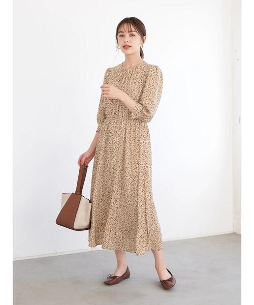 earth music&ecology（アースミュージックアンドエコロジー）の「ヴィンテージライクフラワーワンピース（ワンピース・レディース・ブラック/その他6/ライトベージュ・FREE）」の5枚目の写真